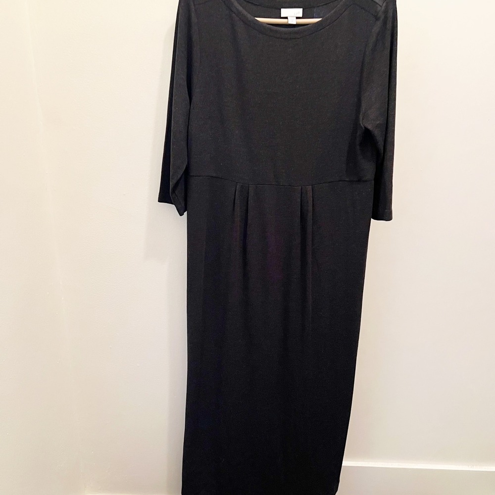 J. Jill Pleated Maxi Dress Medium Gray Modal Rayon Wool Minimalist Stretch